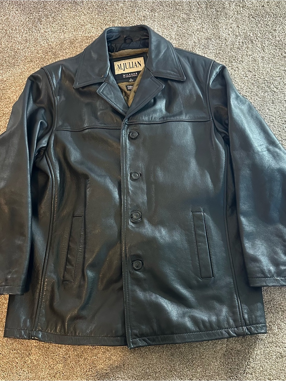 M. Julian Wilsons Thinsulate Black Leather Button Lined Jacket Coat Men's Large